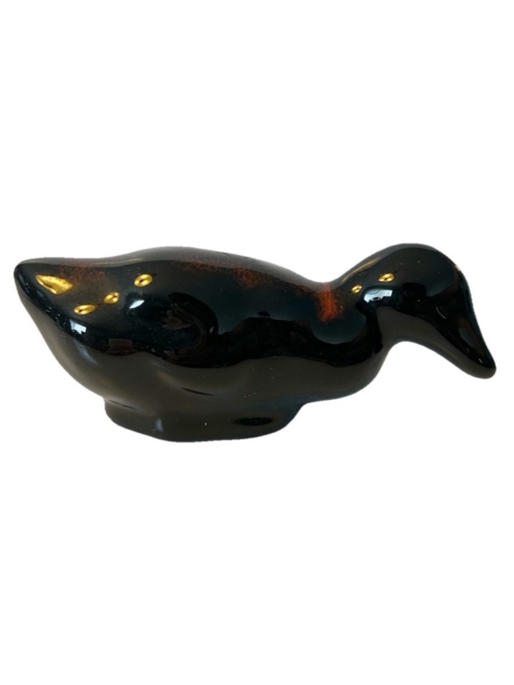 Vintage 1990s Ceramic Duck Figurine Decorative Mallard Loon Black Red Glaze Bird